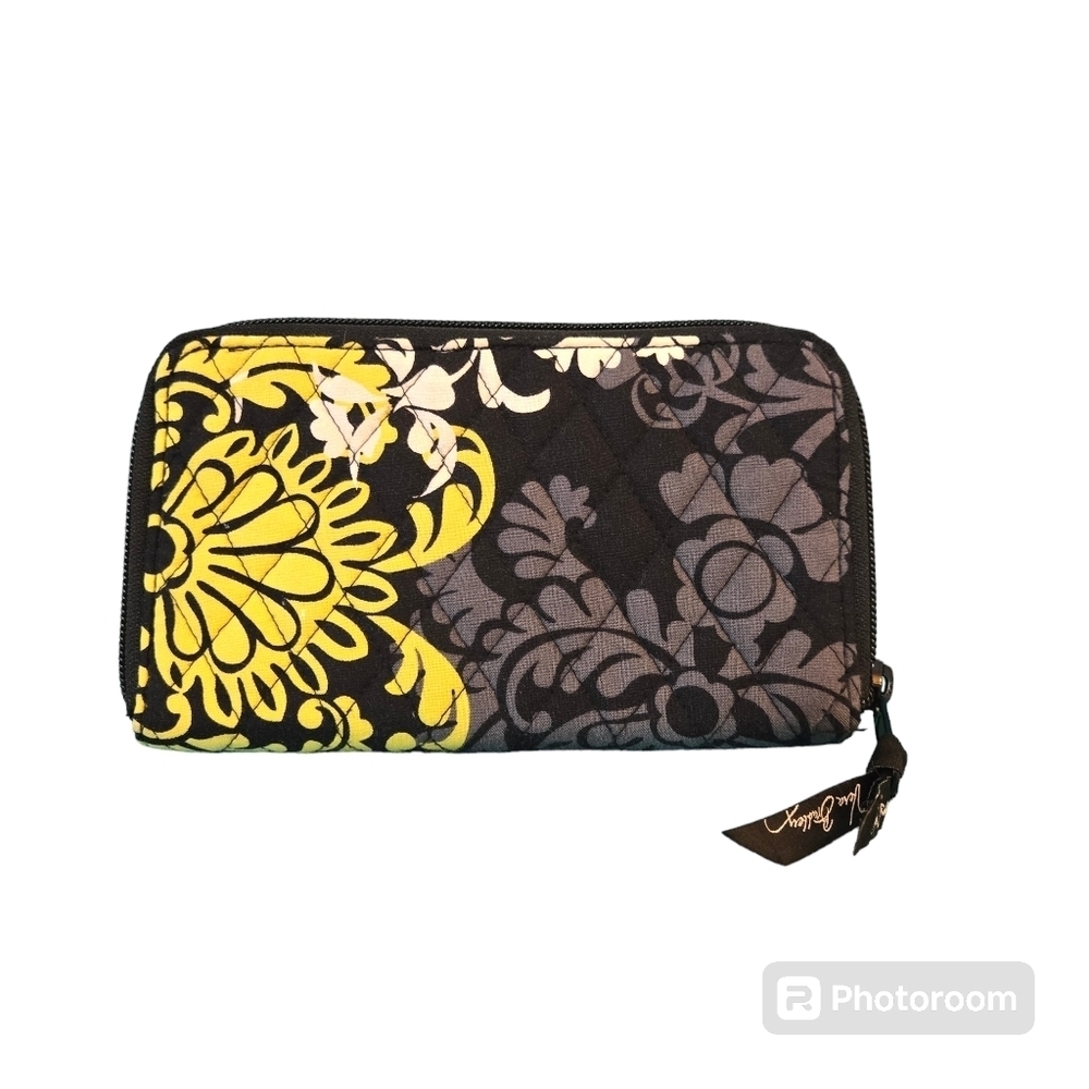 Vera Bradley Retired Baroque Bi-Fold Wallet Black, Gray, Lime Green Classic EUC